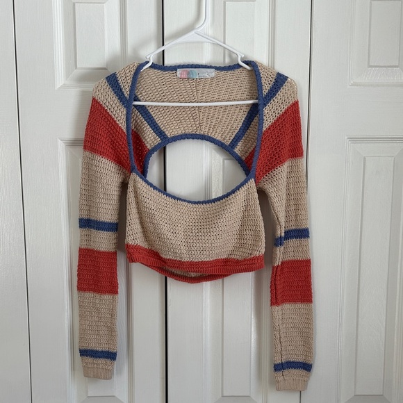 Free People Beach Love Me Long-Sleeve Fauxchet Striped Sweater Top Size Small - Picture 3 of 11